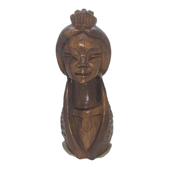 Monkeypod Vintage Hawaiian Hand Carved Lady Figurine - Picture 1 of 8